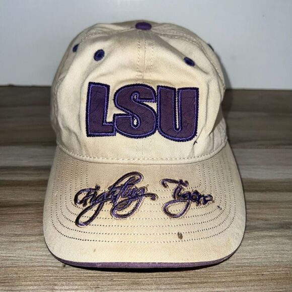 LSU Fighting Tigers Adjustable Cap OSFM Tan Purple Destroyed Sports - Picture 1 of 6